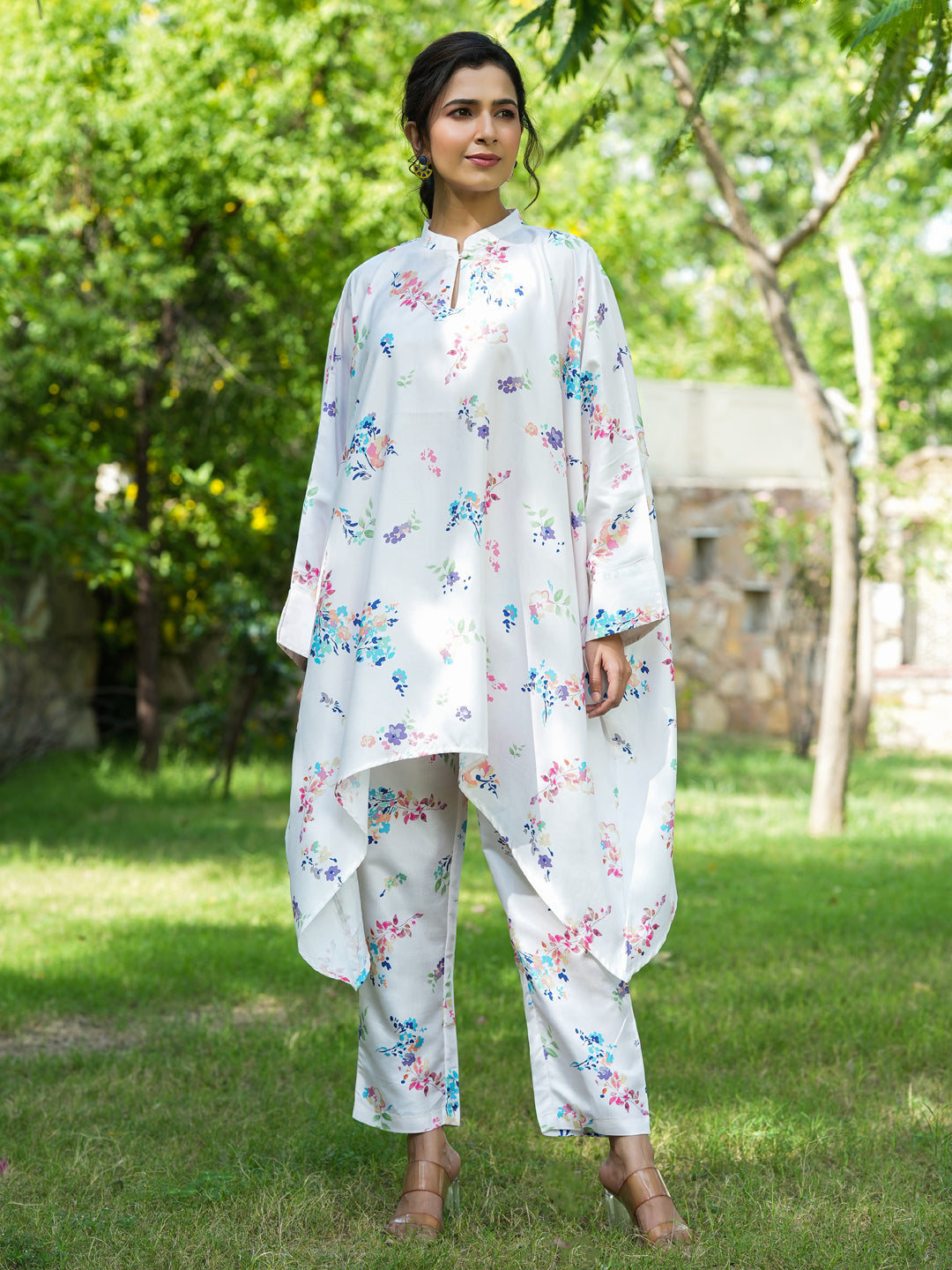 White-Floral-Print-Kaftan-Kurta-With-Trousers-Co-Ords-1507CRDWH