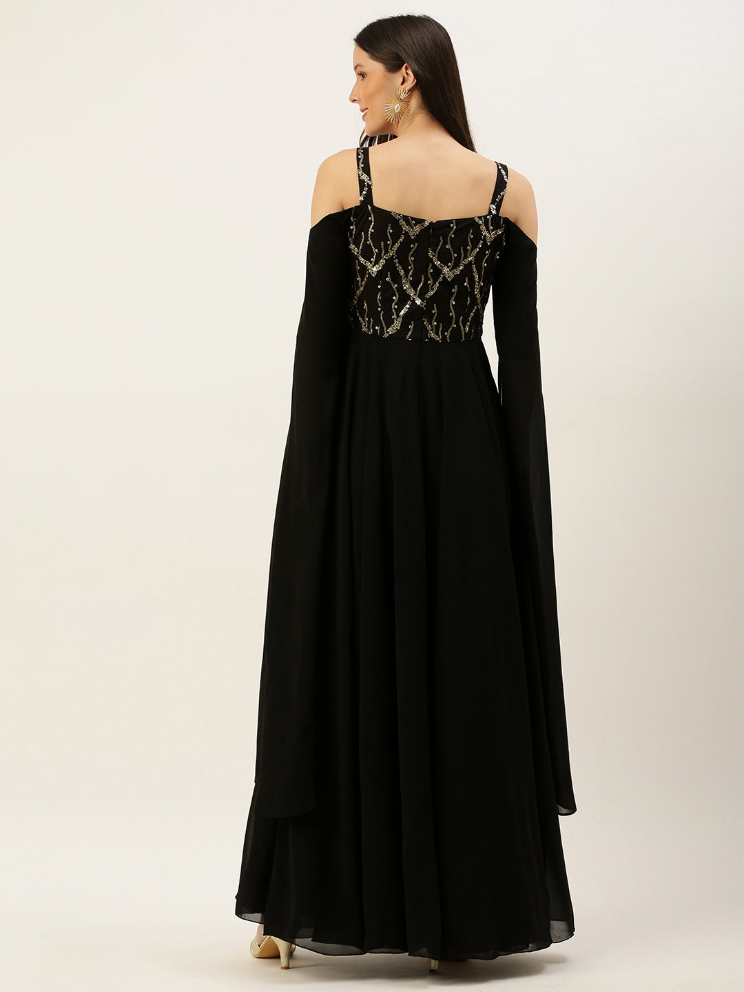 Black-Net-Embroidered-Cape-Style-Sleeve-Gown