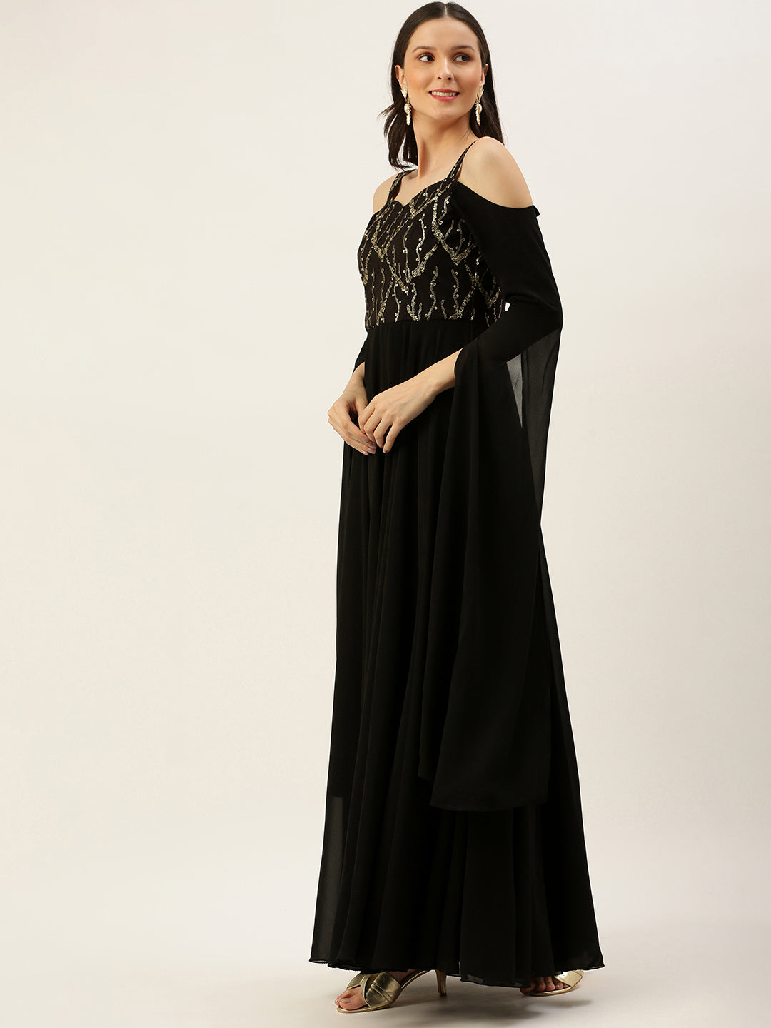 Black-Net-Embroidered-Cape-Style-Sleeve-Gown