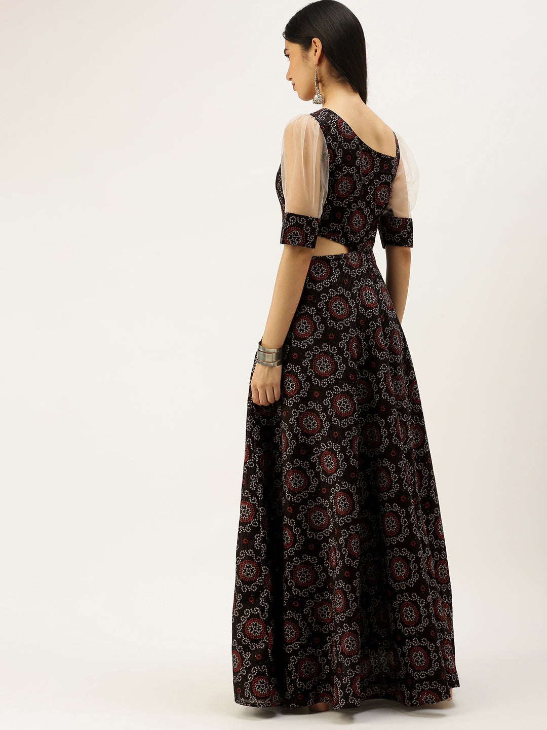 Black-Printed-Art-Silk-Gown
