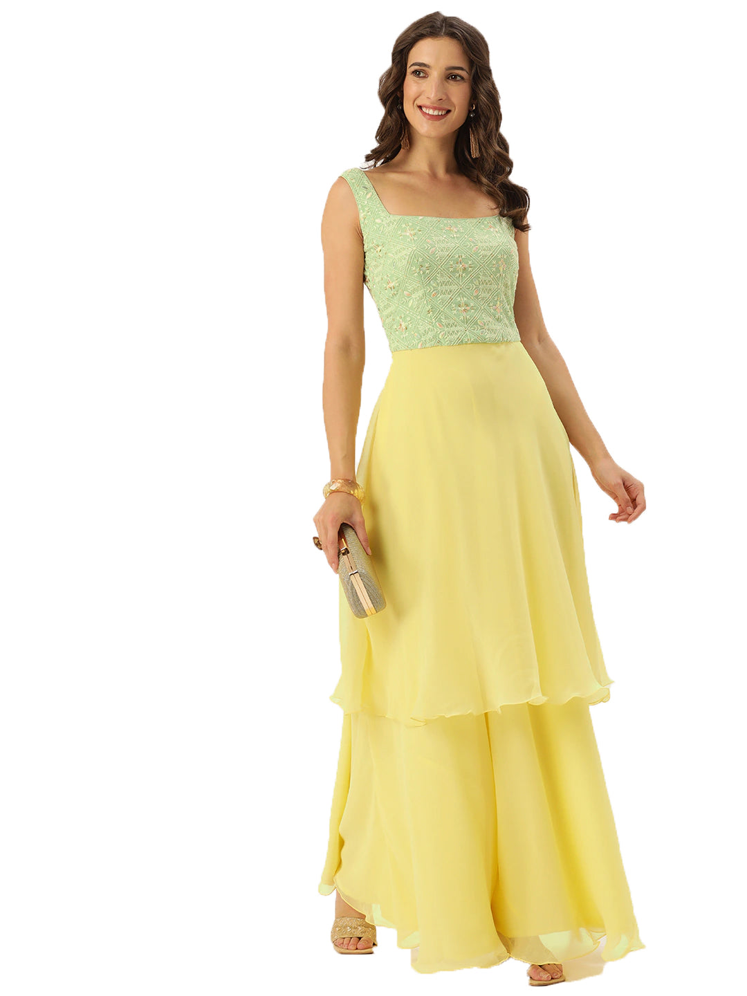 Green-&-Yellow-Embroidered-Layered-Gown