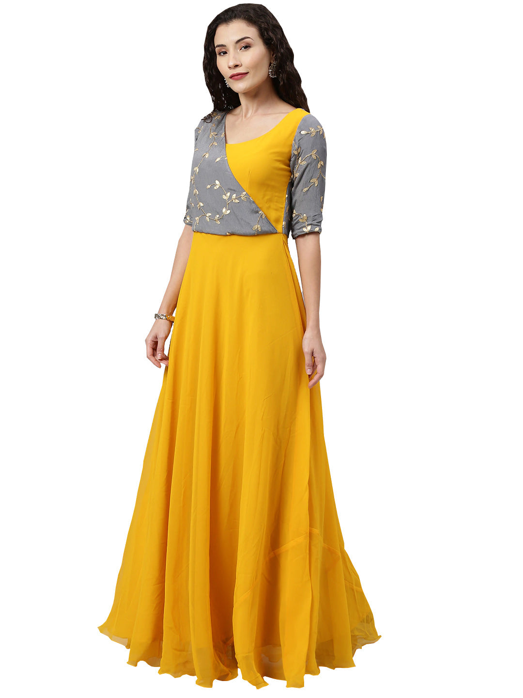 Grey-&-Yellow-Overlapping-Style-Gown