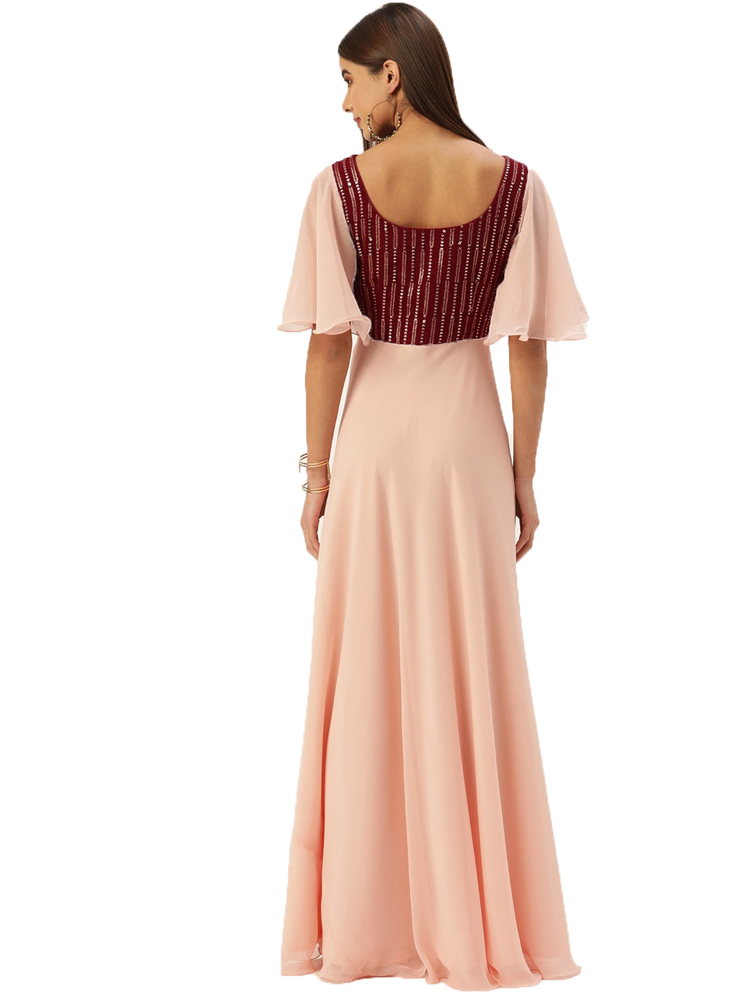 Maroon-Embroidered-&-Pink-Georgette-Gown