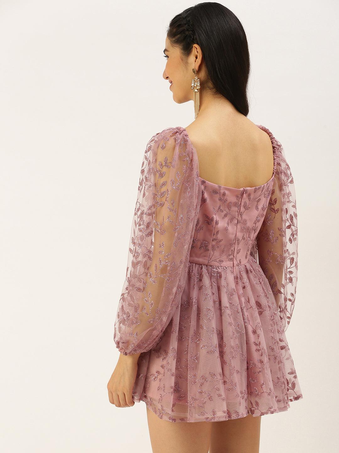 Pink-Foil-Printed-Net-Dress