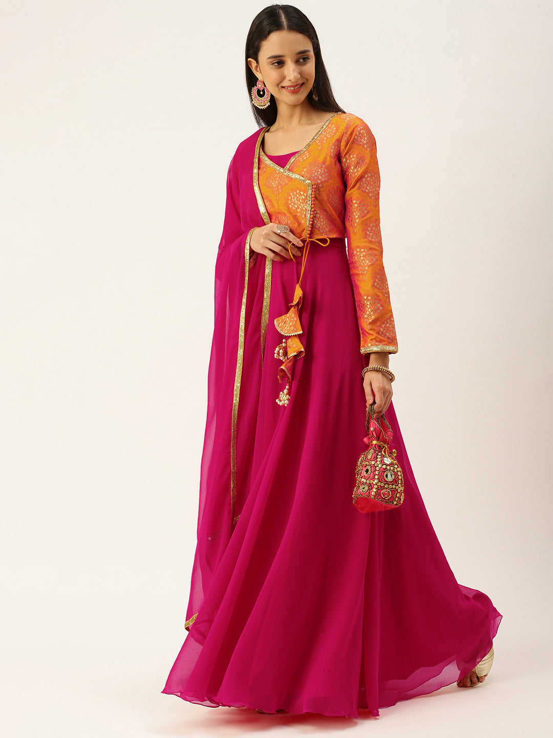 Pink-Gown-With-Jacket-&-Dupatta