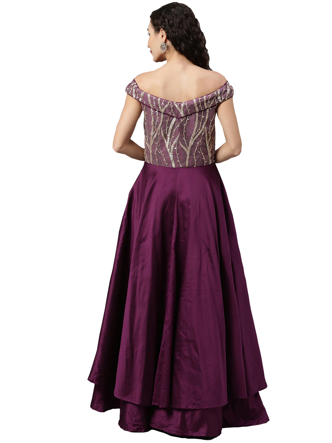 Purple-&-Pink-Embroidered-Off-Shoulder-Gown