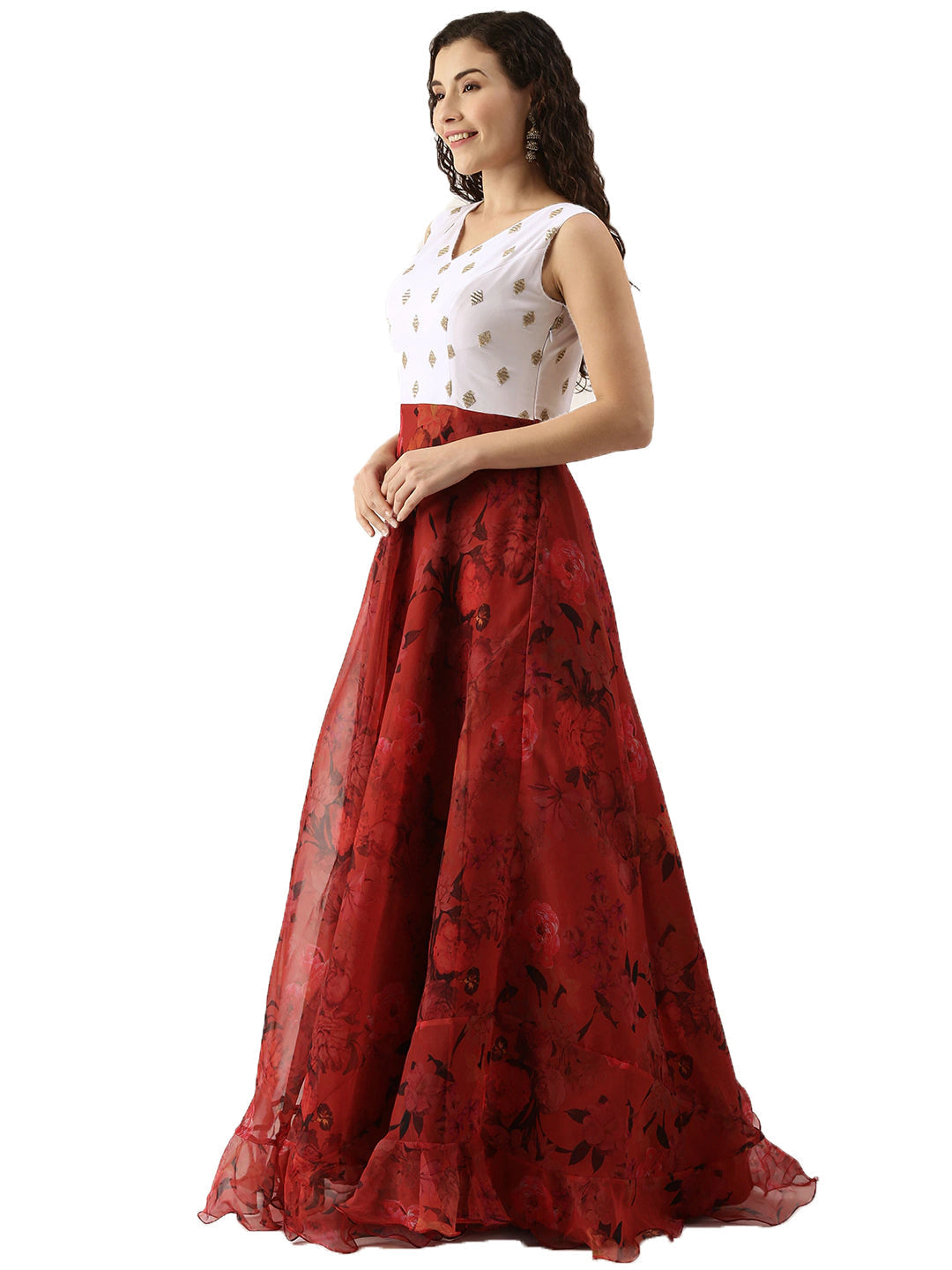 Red-&-White-Embroidered-Floor-Length-Gown