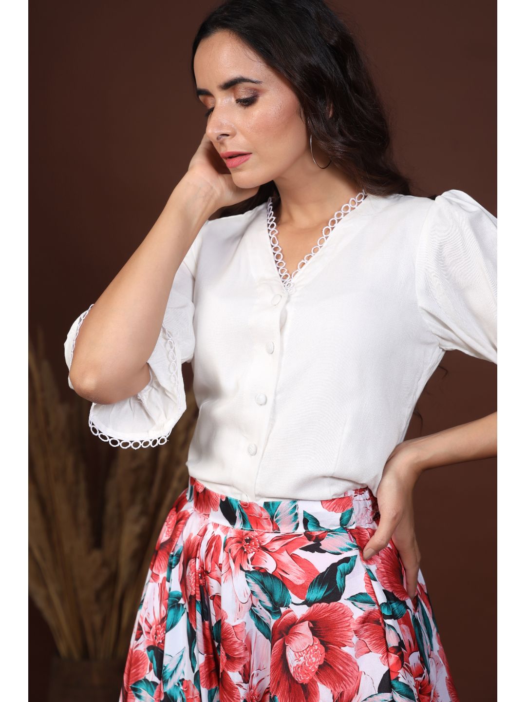 White-Shirt-With-Floral-Skirt